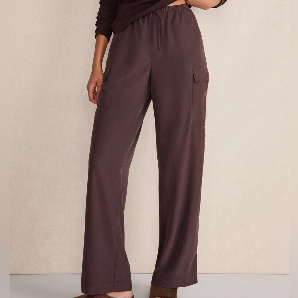 Haven Well Within Women XL Brown Relaxed Wide Leg Drapey Modal Cargo Pants NWOT